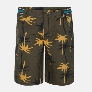 Olive Printed Gabardine Short Pant